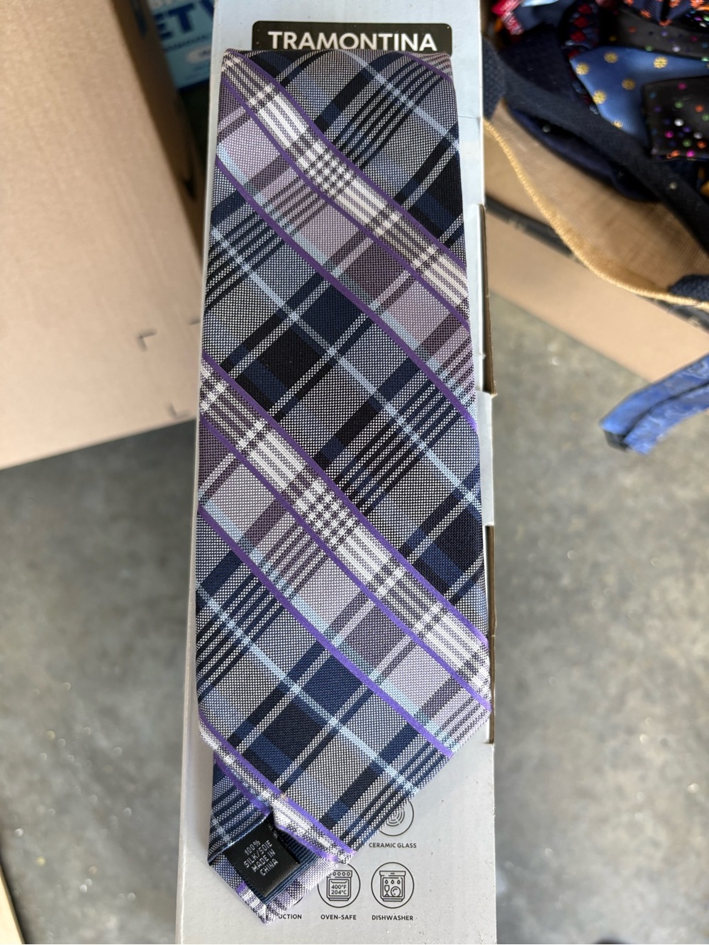 Michael Kors Purple and Black Plaid Silk Tie